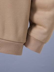 SHEIN Tween Boy Color Block Thermal Lined Hoodie - Khaki - View 3