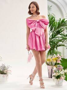 Enchnt Big Bow Front Cami Top & Flare Skirt - Pink - View 7