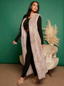 SHEIN SXY 素色開門襟外套馬甲 - 卡其色 - 查看 5