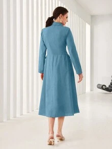 Mulvari 素色前紐扣襯衫洋裝 - 藍色 - 查看 2