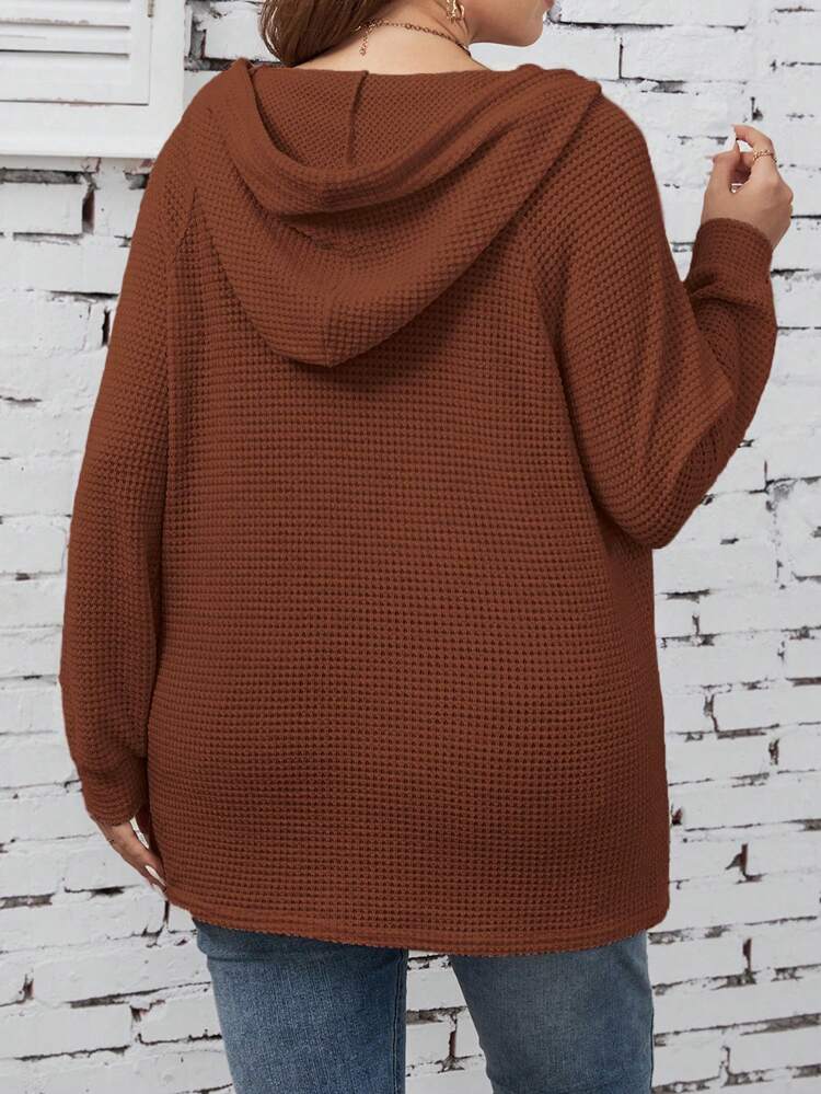 Plus Size Half Button Raglan Sleeve Drawstring Sweatshirt Graduation,Back To School Outfits,Graduation,Teacher Outfits For Women,Back To School Winter Fall Autumn