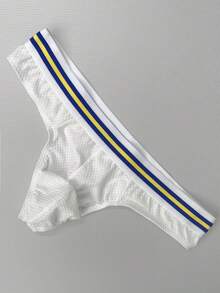 Men Striped Tape Waist Brief Sexy Underwear - White - View 3