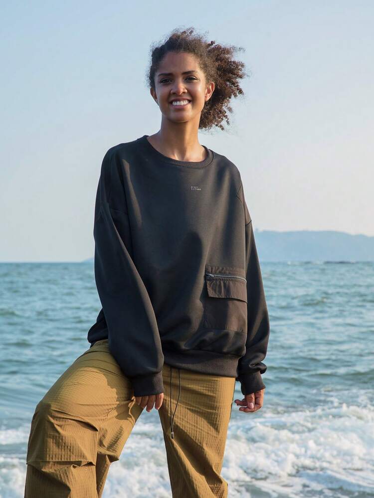 Letter Graphic Drop Shoulder Outdoor Sweatshirt