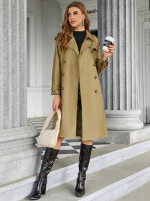 Cinemore Double Breasted Belted Trench Coat - Khaki - View 4