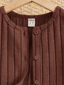 SHEIN Tween Girl Solid Cami Top & Flare Leg Pants & Button Front Tee - Coffee Brown - View 4