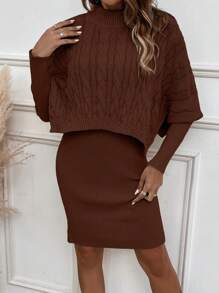 SHEIN Clasi 麻花編織蝙蝠袖套頭毛衣&針織洋裝