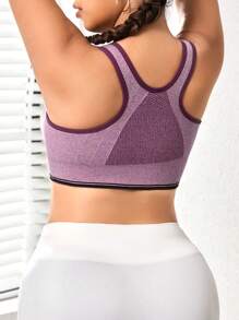 Easithlete Plus Size Zip Up Racerback Sports Bra Contrast Binding High Stretch Soft Comfort