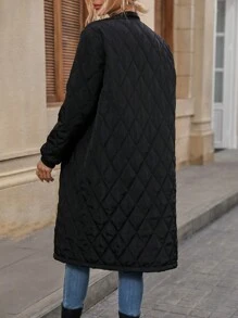 SHEIN Essnce 斜口袋绗缝夹棉大衣冬季 - 黑色 - 查看 6