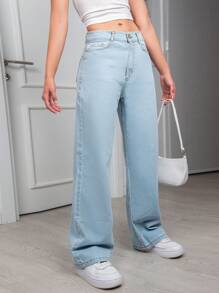 EURMUSE Snow Washed Wide Leg Jeans - Light Wash - View 5