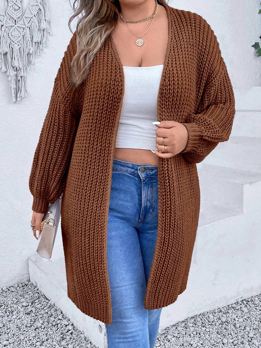 SHEIN LUNE 大码落肩开衫 - 咖啡棕 - 查看 1