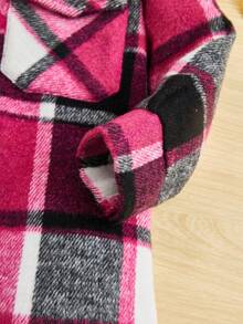 SHEIN 女小童格紋翻蓋口袋落肩袖花呢外套不附帶包 - 彩色 - 查看 7