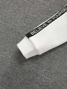 SHEIN 男大童字母圖案拼接側縫補丁細節運動衫 - 棕色 - 查看 4