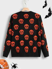 Flirla Hơn Tất cả Hình đầu lâu Thả vai Áo len Mở - Màu Cam cháy - Xem 2