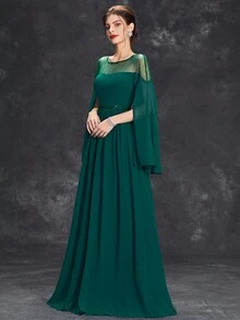 Chèn lưới áo tay cánh Ăn mặc trang trọng - Màu xanh lá cây đậm - Xem 5