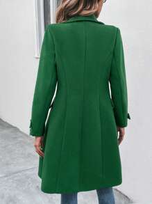 SHEIN Frenchy Lapel Neck Double Button Overcoat - Green - View 2