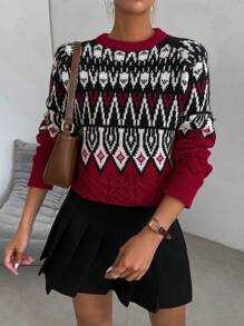 SHEIN Frenchy Mẫu Geo Tay Raglan Áo len - Nhiều màu - Xem 1