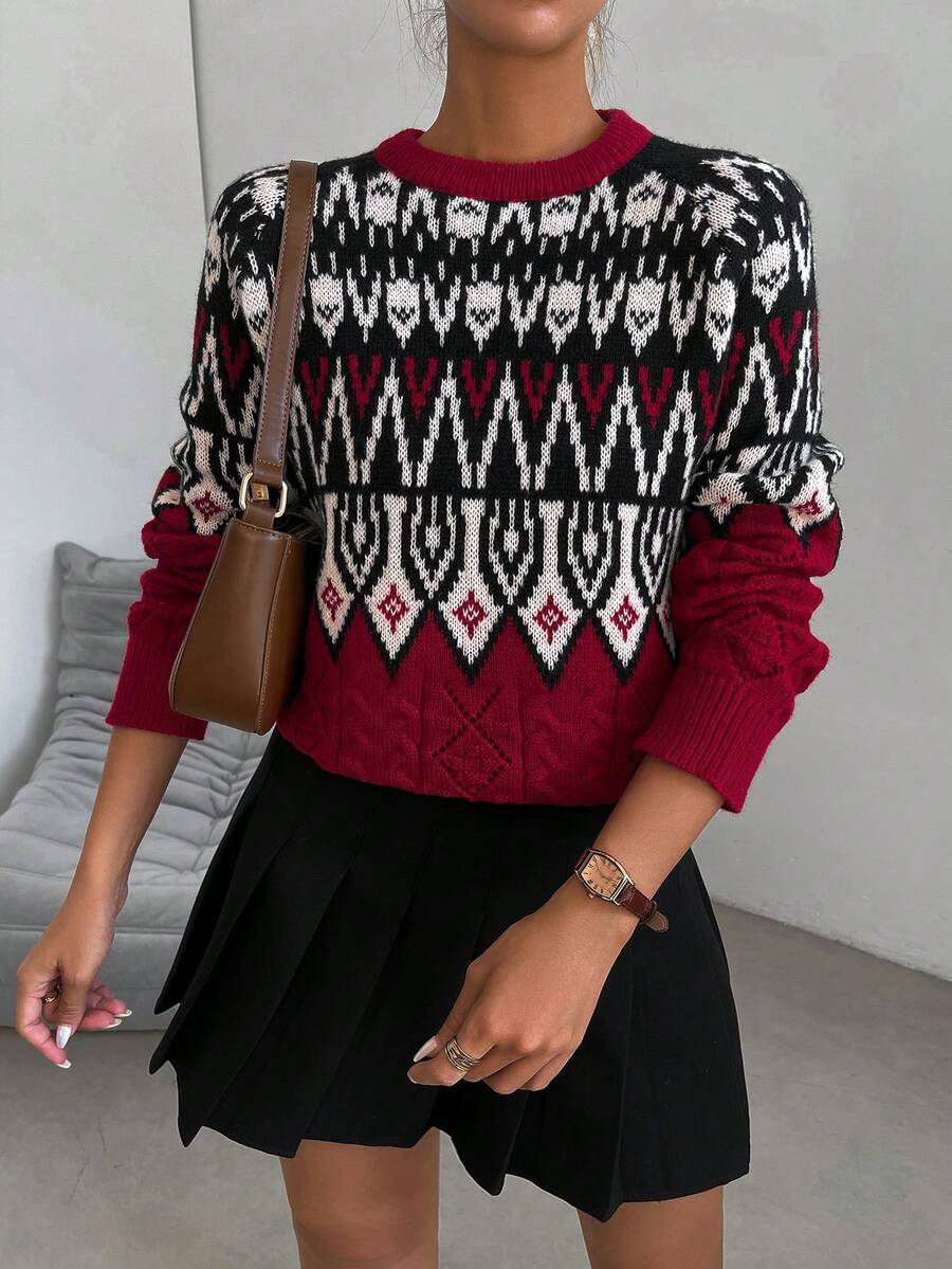 SHEIN Frenchy Mẫu Geo Tay Raglan Áo len - Nhiều màu - Xem 1