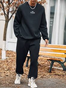 Manfinity Hypemode Men Plus Letter Graphic Sweatshirt & Sweatpants - Black - View 4