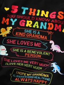 SHEIN Young Boy Slogan & Dinosaur Print Tee - Black - View 5