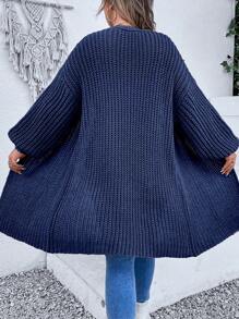 SHEIN LUNE 大码落肩开衫 - 寶藍色 - 查看 1