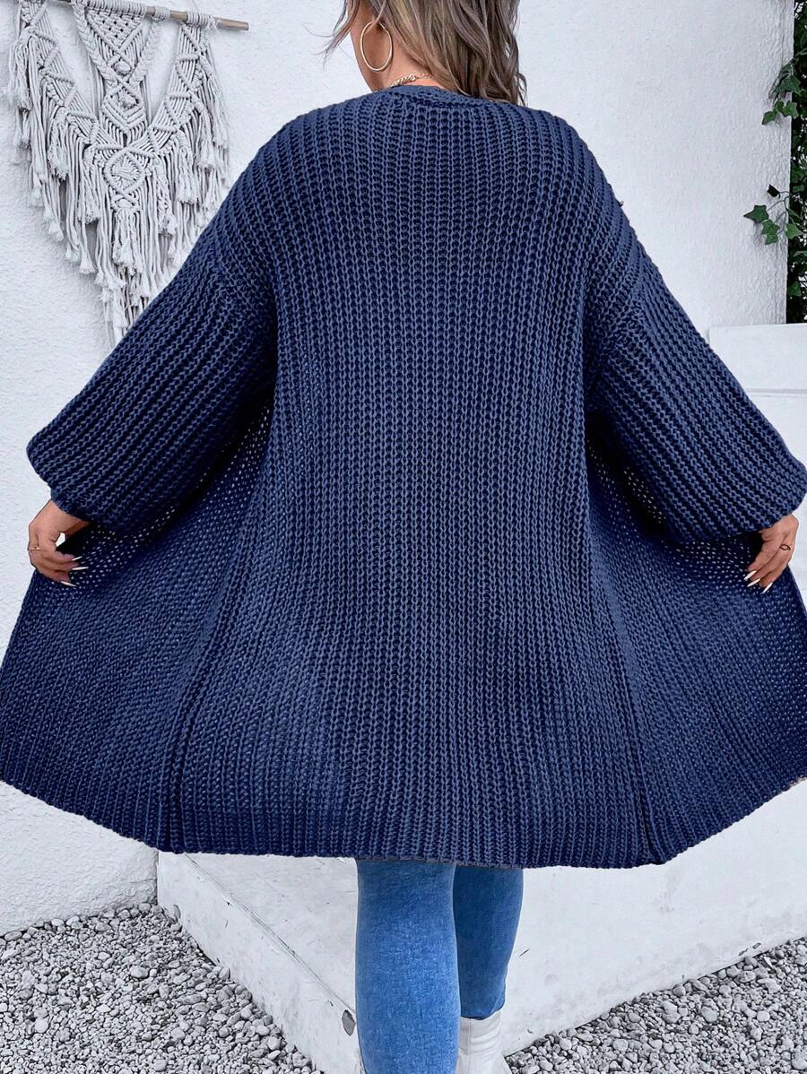 SHEIN LUNE 大码落肩开衫 - 寶藍色 - 查看 1