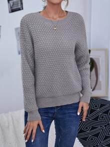 SHEIN LUNE Chất rắn Thả vai Áo len - Xám - Xem 6