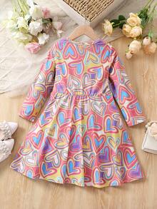 SHEIN 女小童滿版印花A字洋裝 - 彩色 - 查看 2