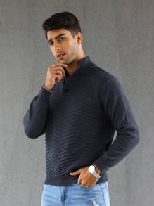 Manfinity Men Solid Button Front Sweater - Dark Grey - View 5