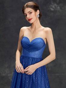 Glitter Tube Prom Dress With Mesh Dress Graduation Dress - Blue - View 4