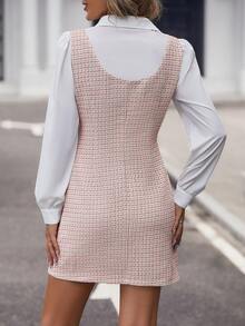 SHEIN Clasi Plaid Print Flap Detail Dress Without Blouse - Pink - View 2