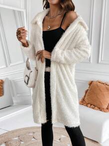 Chiquease Open Front Fuzzy Coat - Beige - View 6