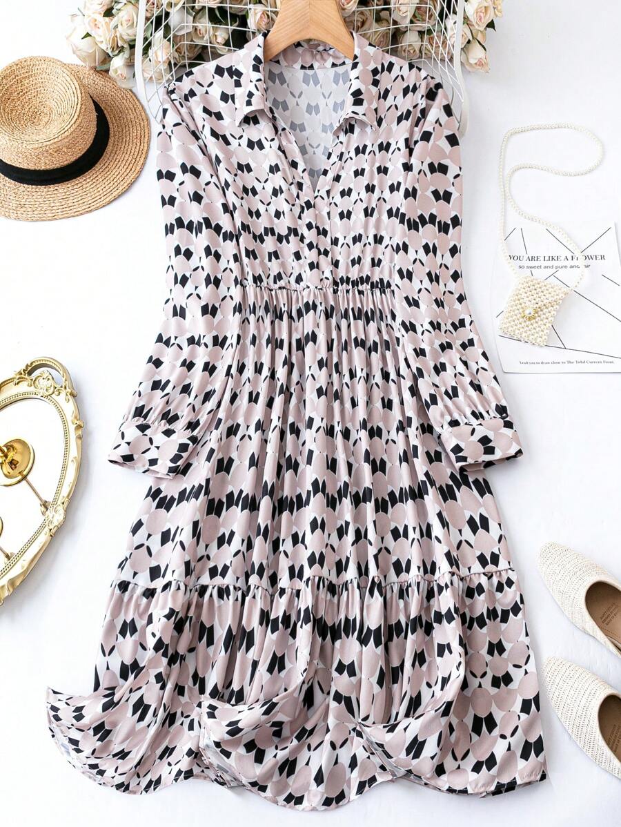 SHEIN Clasi Plus Allover Print Ruffle Hem Dress