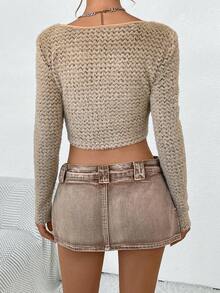 SHEIN ICON Cắt ra phía trước Áo phông Crop - Màu Khaki - Xem 2