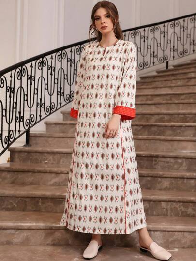 Al Najma Geometric Pattern Long Sleeve Dress