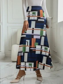 SHEIN Clasi Geo Print Elastic Waist Skirt - Multicolor - View 6