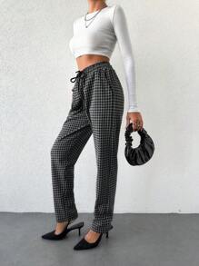 EURMUSE Houndstooth Print Drawstring Waist Sweatpants - Multicolor - View 3