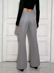 SHEIN ICON Flap Pocket Side Flare Leg Pants - Grey - View 2