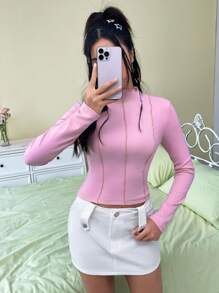 SHEIN EZwear 女士縫邊t恤衫