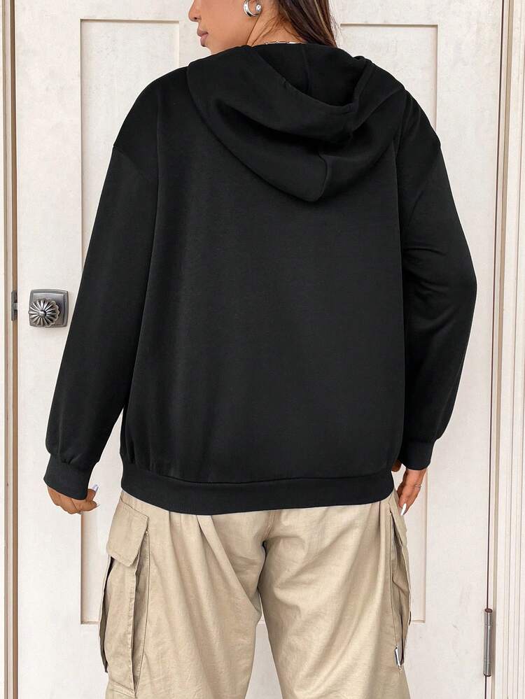 Plus Size Hooded Sweatshirt With Heat Sensitive Portrait And Letter Print Pullover Fall Sweatshirt