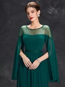 Chèn lưới áo tay cánh Ăn mặc trang trọng - Màu xanh lá cây đậm - Xem 6