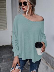 SHEIN LUNE Solid Tie Back Drop Shoulder Tee Fall Cloth For Women - Blue - View 5