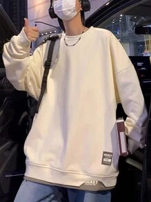 Manfinity Hypemode Men Letter Patched Drop Shoulder Sweatshirt - White - View 3