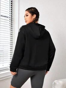 SHEIN Daily&Casual Hơn Thả vai áo có mũ Áo nỉ thể thao - màu đen - Xem 2