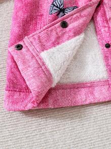 Cô Gái Trẻ In bướm Cổ áo Borg Lót nhiệt Denim Hiệu ứng In Áo khoác Không có áo len - Màu Hồng Tươi - Xem 3