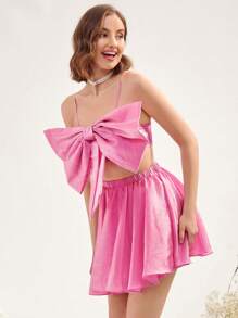 Enchnt Big Bow Front Cami Top & Flare Skirt - Pink - View 3