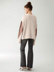 Anewsta 撞色落肩系带针织套头衫秋冬毛衣 - 棕色 - 查看 4