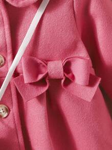 女嬰前蝴蝶結誇大領口花呢外套&包 - 玫紅色 - 查看 4