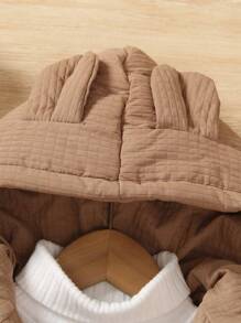 年轻男孩 1 件花卉贴片拉链连帽加厚外套和 1 个包 - 卡其色 - 查看 6