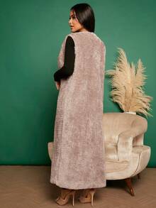 SHEIN SXY 素色開門襟外套馬甲 - 卡其色 - 查看 2