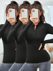 Easithlete 3入組半拉鏈運動衛衣 - 黑色 - 查看 1